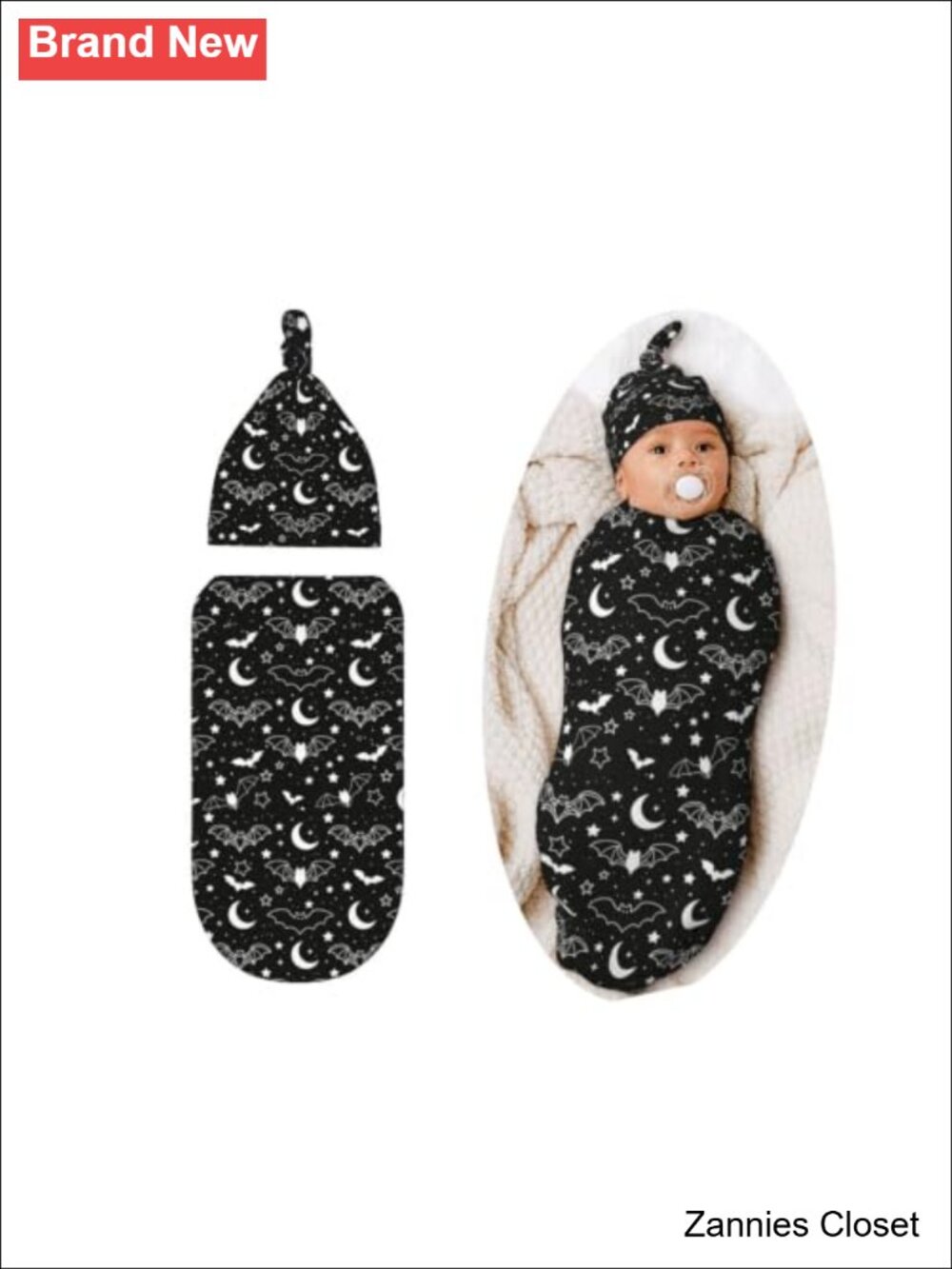 👻 Halloween Goth Baby Swaddle Blanket & Hat Set Bat Receiving Blanket Newborn